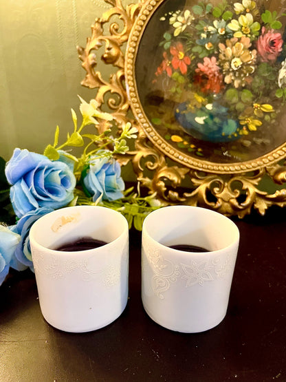 Pair of White Floral Ceramic Tealight Candle Holders