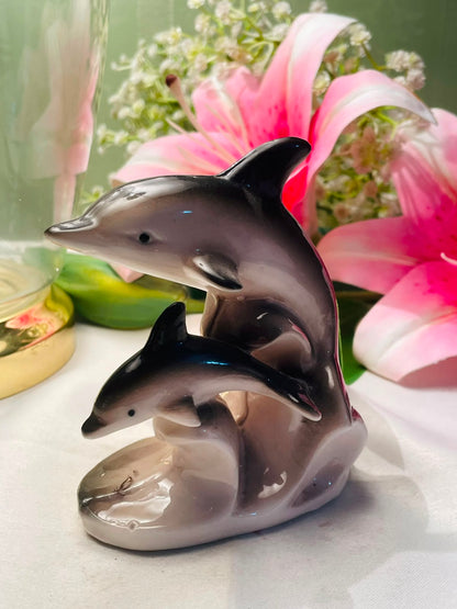 Dolphin Mother & Calf Ceramic Figurine Approx. 10 cm