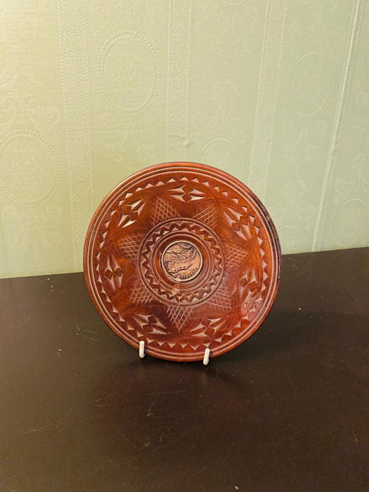 Vintage Carved Wooden Cusco Decorative Plate 6"