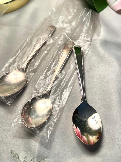 Vintage Silver-Tone Teaspoon / Dessert Spoon with Beaded Edge Approx. 13 cm