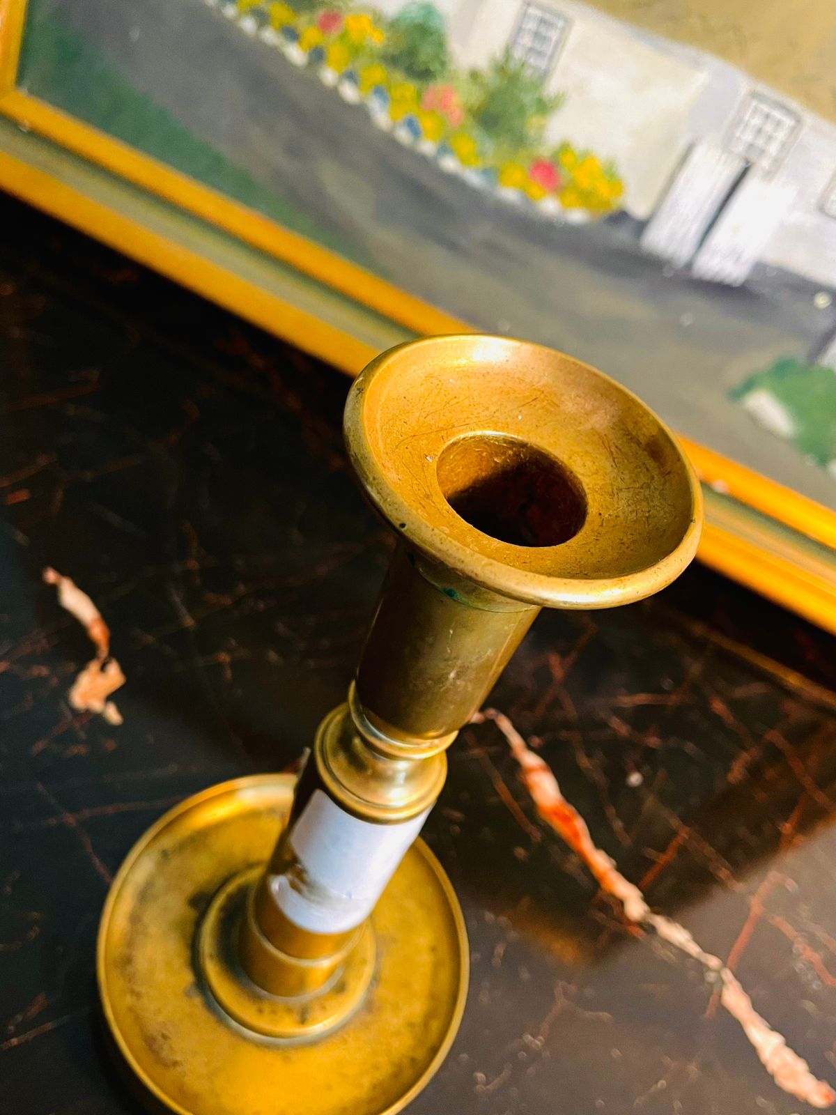 Vintage Brass Candlestick with Round Drip Tray – Classic Taper Holder