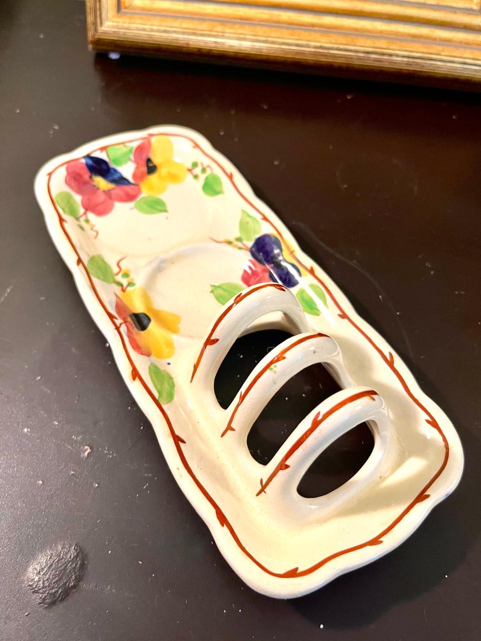 8 Inch Hand-Painted Ceramic Cutlery Holder Tray – Floral Kitchen Organizer