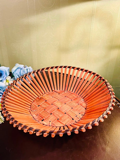 Large Handwoven Bamboo Fruit Basket – Round Decorative Serving Basket