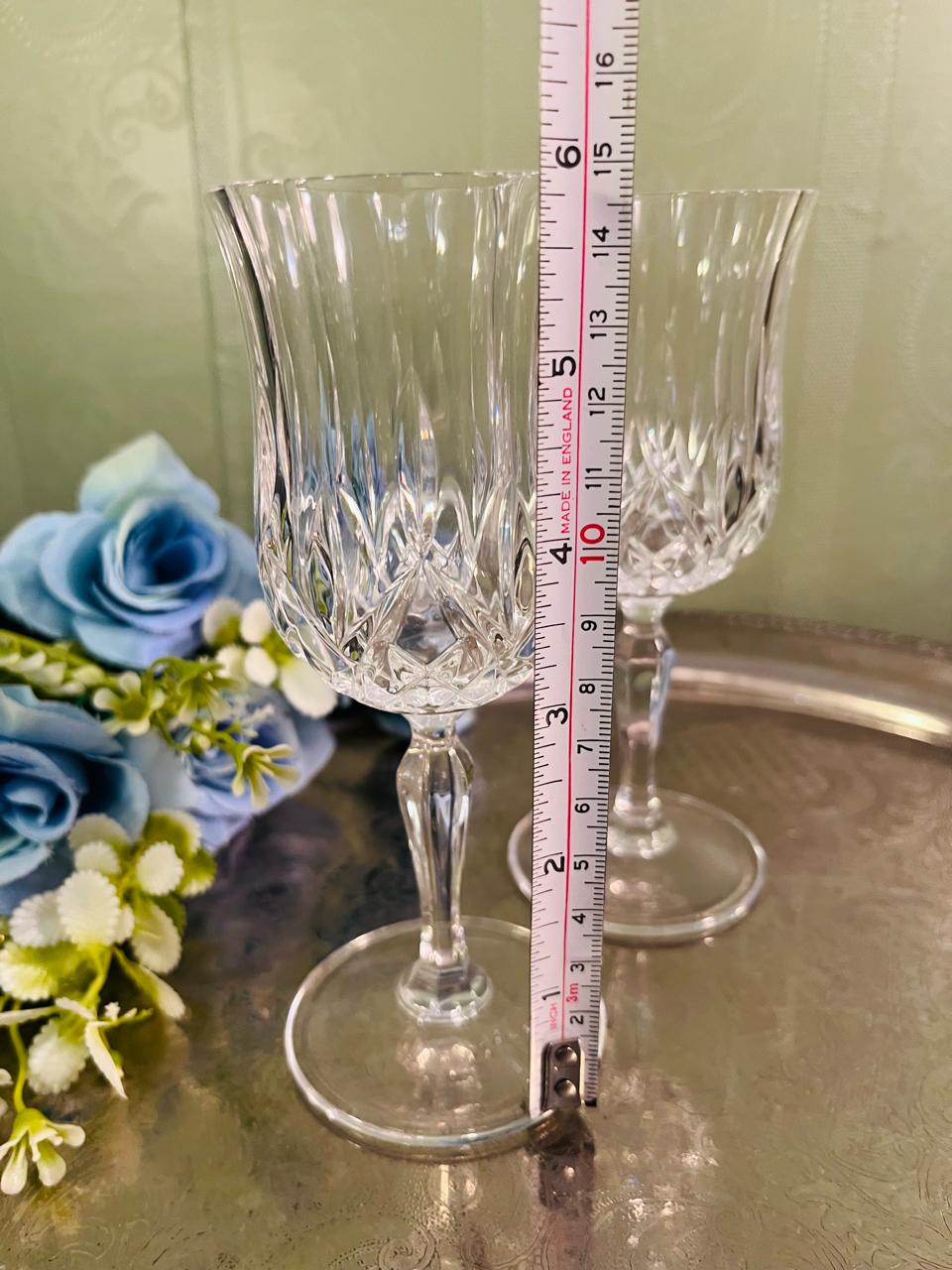 Vintage Crystal Wine Glasses Pair – 15 cm Cut Design
