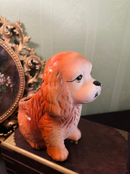 Vintage Ceramic Spaniel Dog Planter Vase 6 Inch