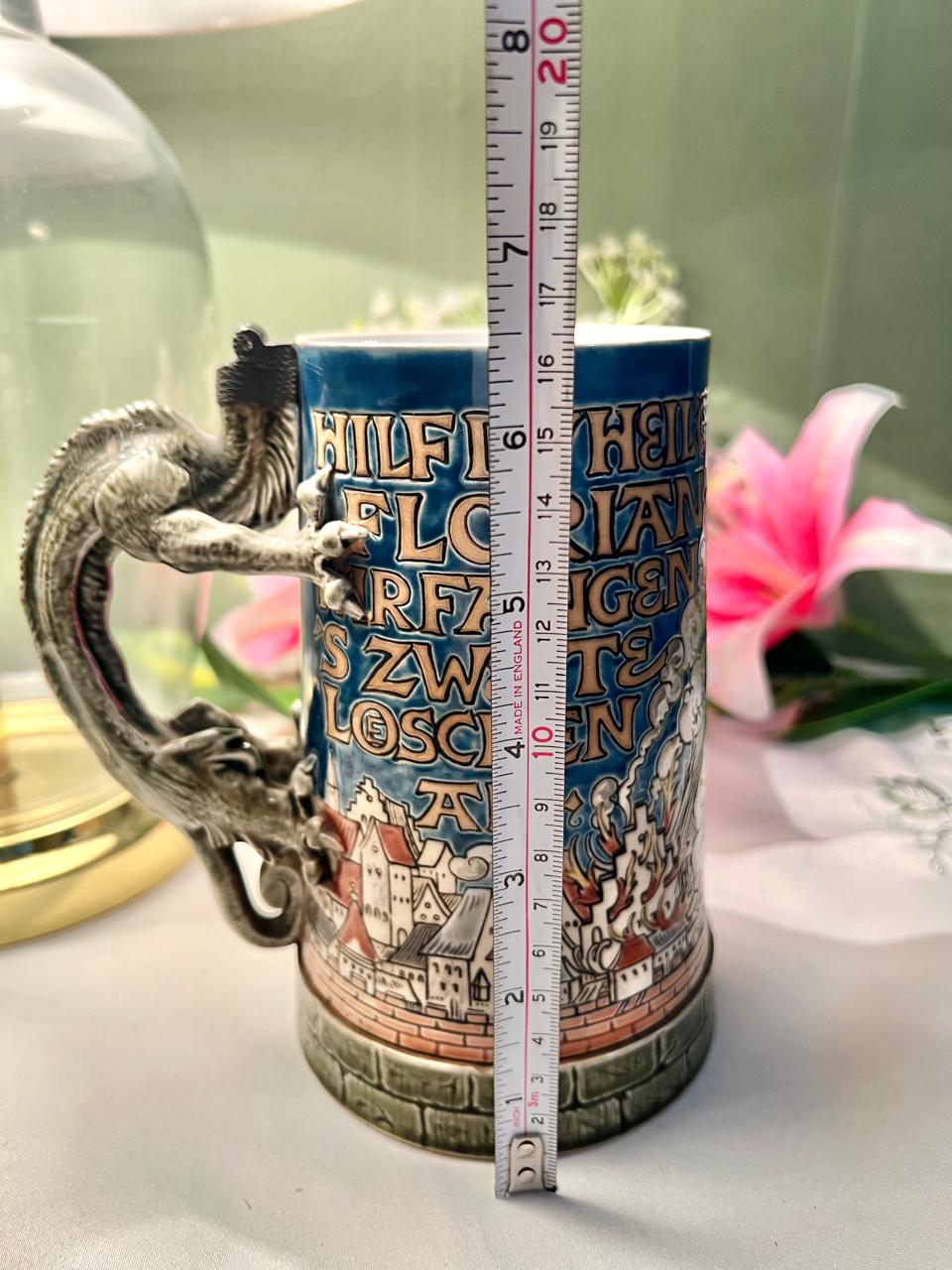 Vintage Blue Ceramic Dragon Handle Mug 16 cm