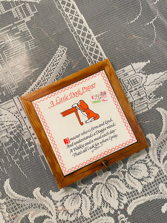 Vintage Little Dog’s Prayer Tile Plaque with Wooden Frame 5.5 inch