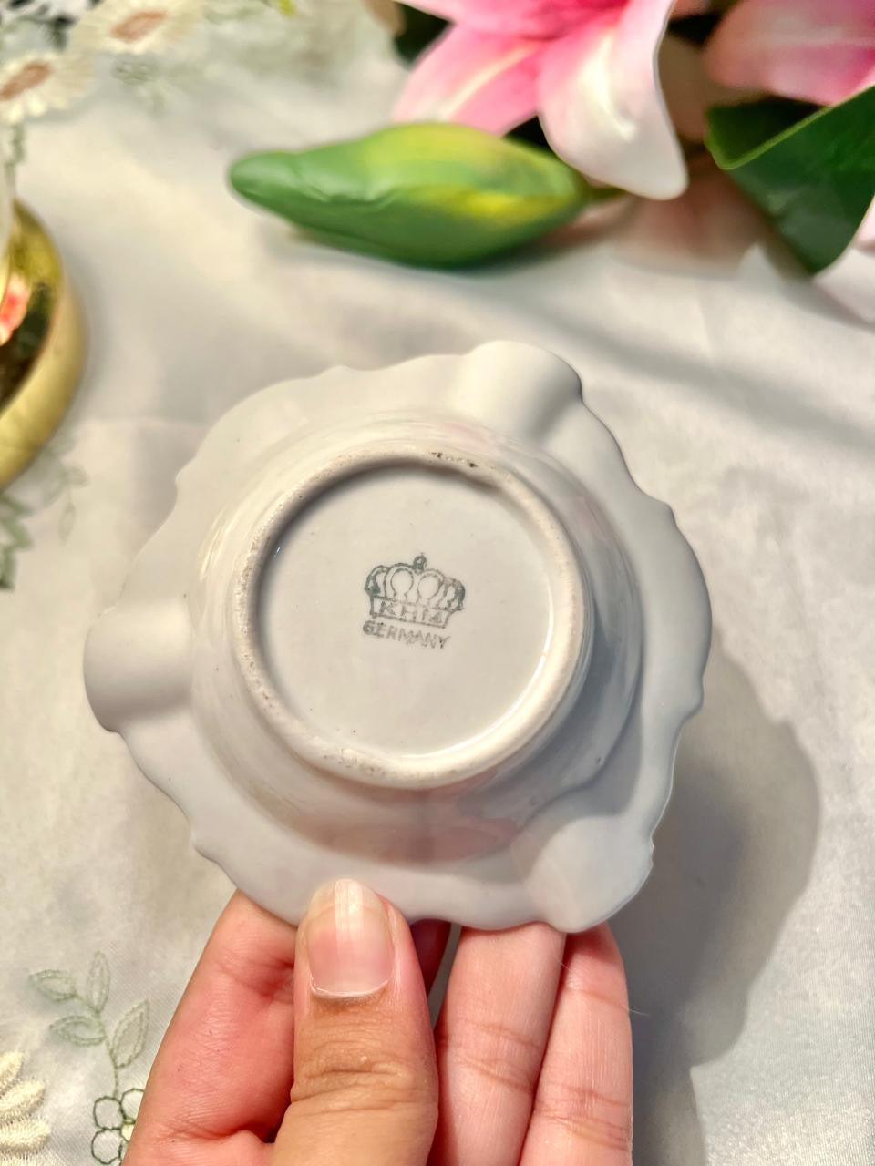 Vintage German Lustre Ashtray Gold Trim Crest Design 10 cm