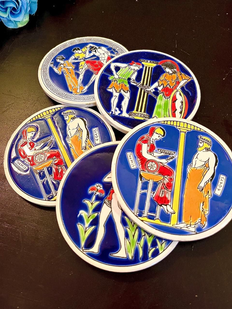 Vintage Greek Mythology Ceramic Coaster Set 4 Inch