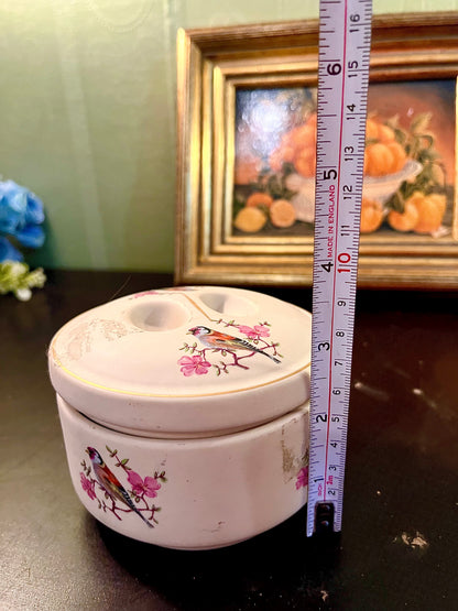 Vintage Bird & Blossom Ceramic Lidded Trinket Box – Vanity Jar