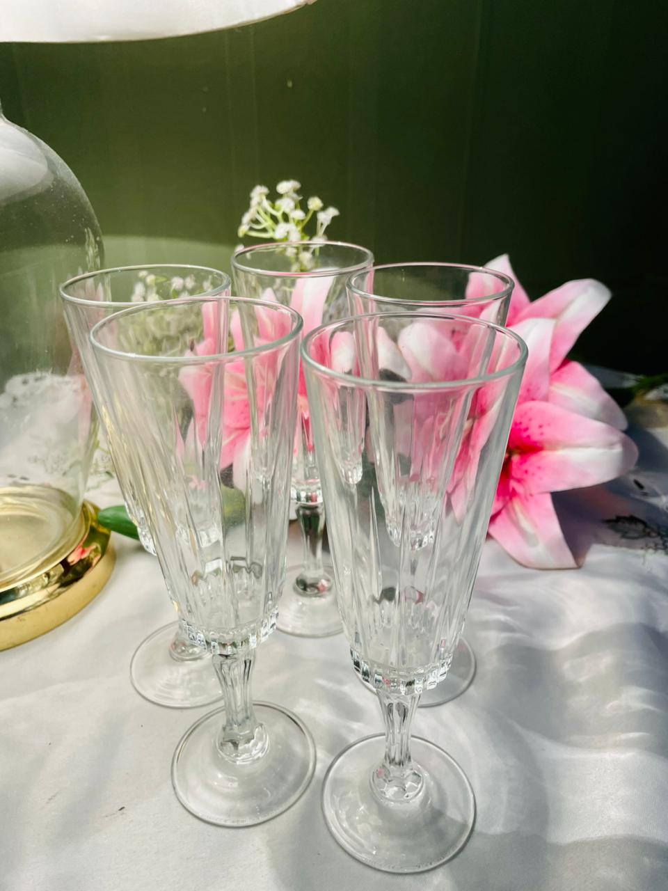 Set of 6 Clear Crystal Fluted Champagne Glasses, 18cm
