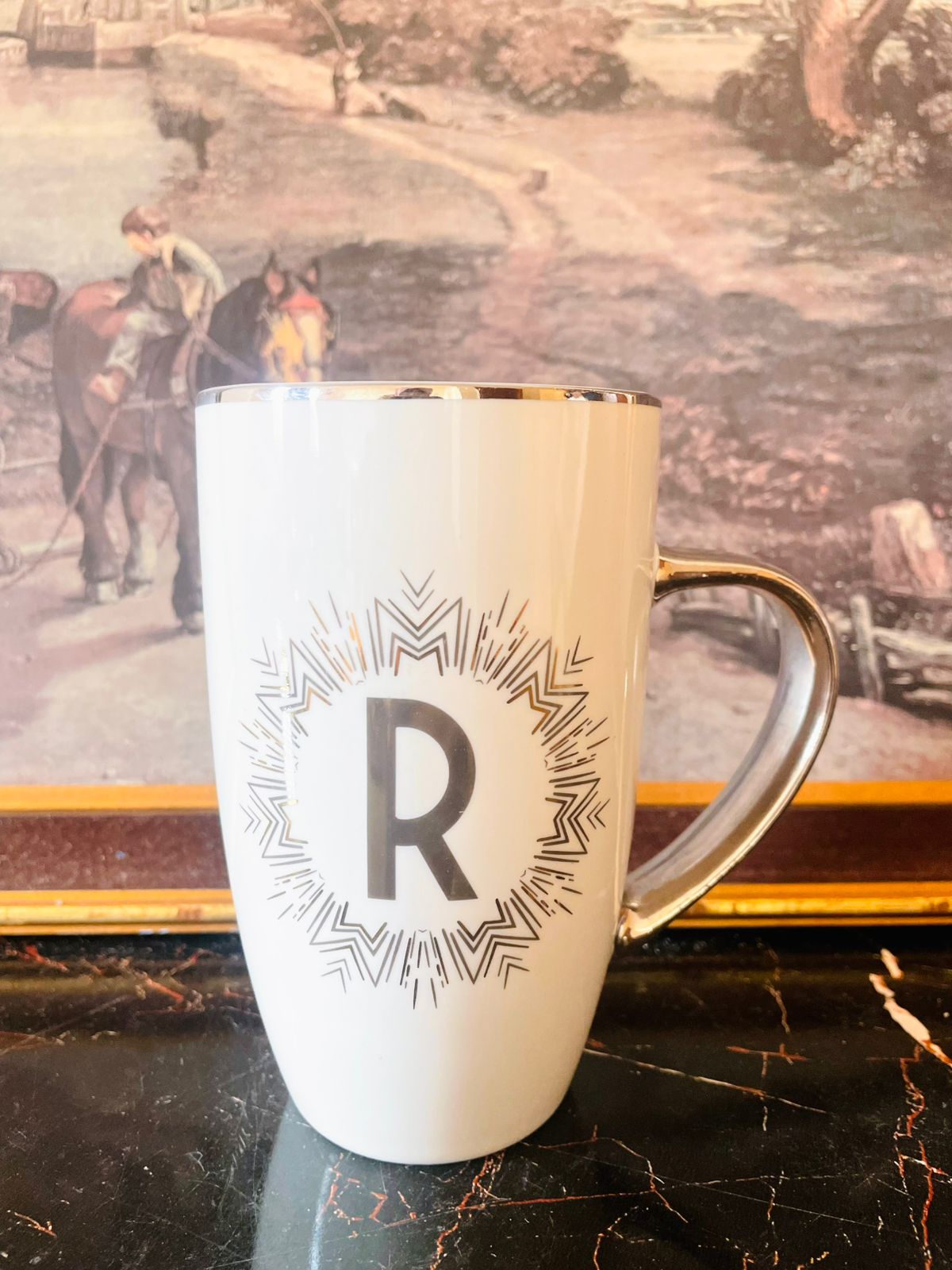 ( Home Collection – Diamond Deco “R” Silver Letter Mug)