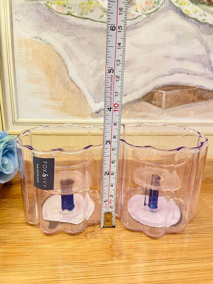 Fox & Ivy Handmade Purple Glass Candle Holders – Elegant Décor Set