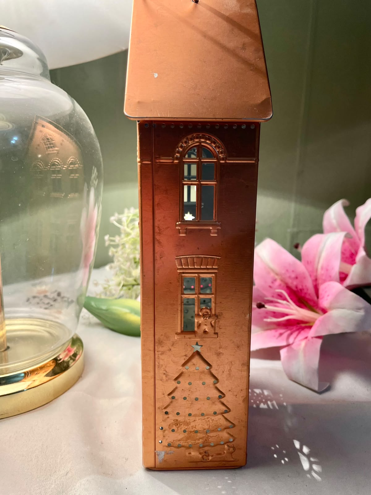 Copper-Tone House Lantern Decorative Candle Holder – 26 cm