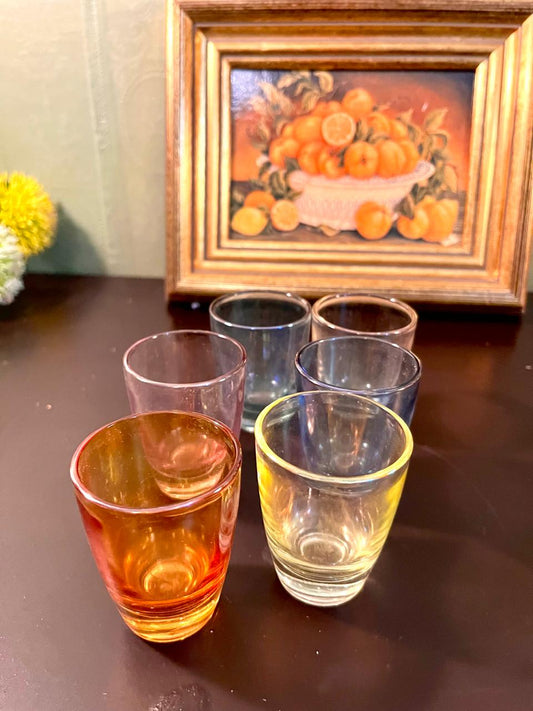 Vintage Colored Shot Glass Set of 6 – 3 Inch Glass Tumblers