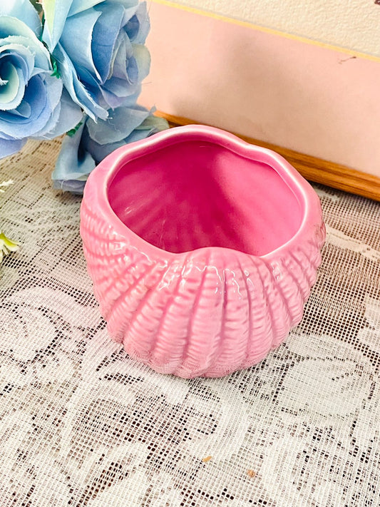 Vintage Pink Seashell Ceramic Planter – Coastal Decor