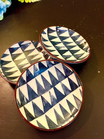 Set of 3 Blue and White Geometric Side Plates