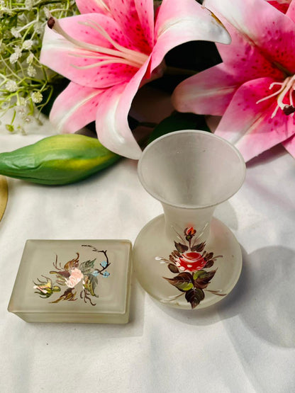 Vintage Crystal Floral Vase & Trinket Box 2-Piece Set