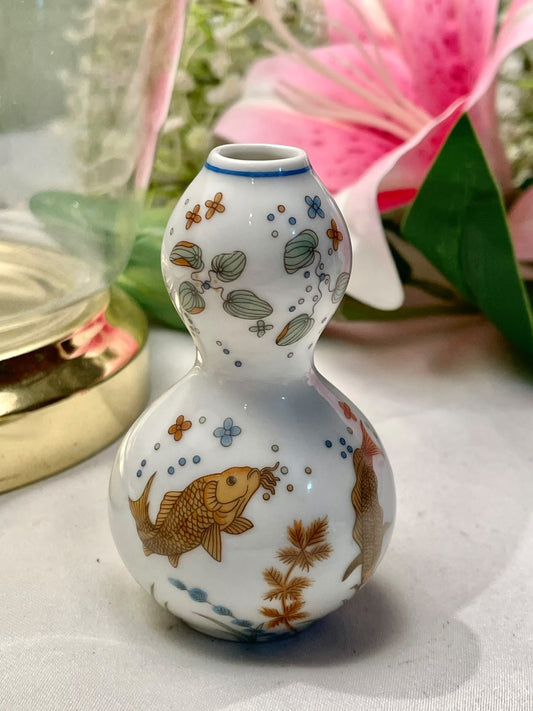 Franklin Porcelain Japanese Koi Double-Gourd Vase, 3.5 in