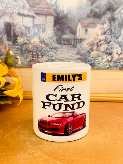 Personalised First Car Fund Ceramic Coin Bank