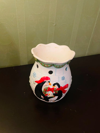 Christmas Penguin Ceramic Wax Melt Burner 5" Holiday Decor
