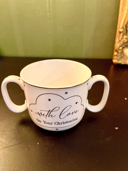 Christening Double Handle Baby Cup | With Love Keepsake Mug