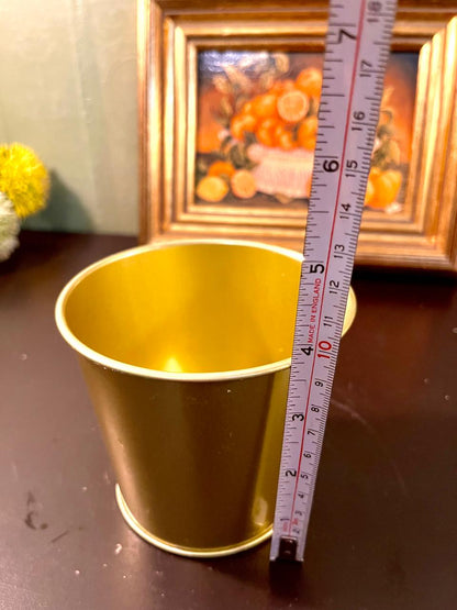 Vintage Mustard Yellow Metal Planter Pot – 5 Inch