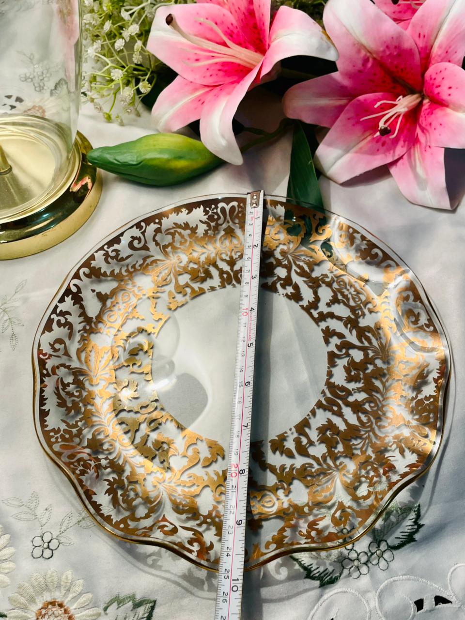 Vintage Gold Scroll Crystal Serving Plate 10 in