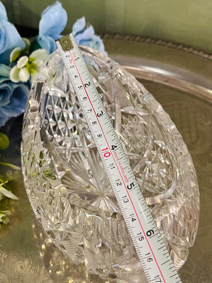 Vintage Cut Crystal Footed Serving Bowl 17 cm Starburst Design