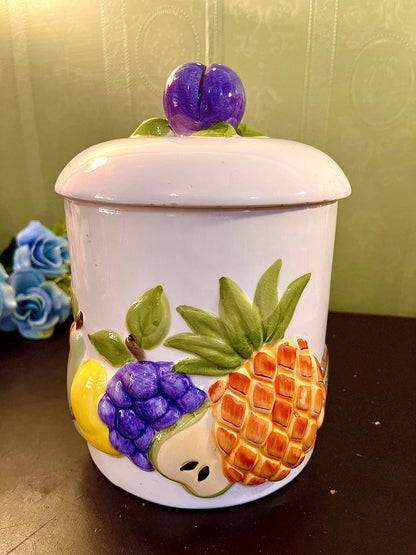 Embossed Ceramic Fruit Cookie Jar with Lid | Kitchen Storage Canister