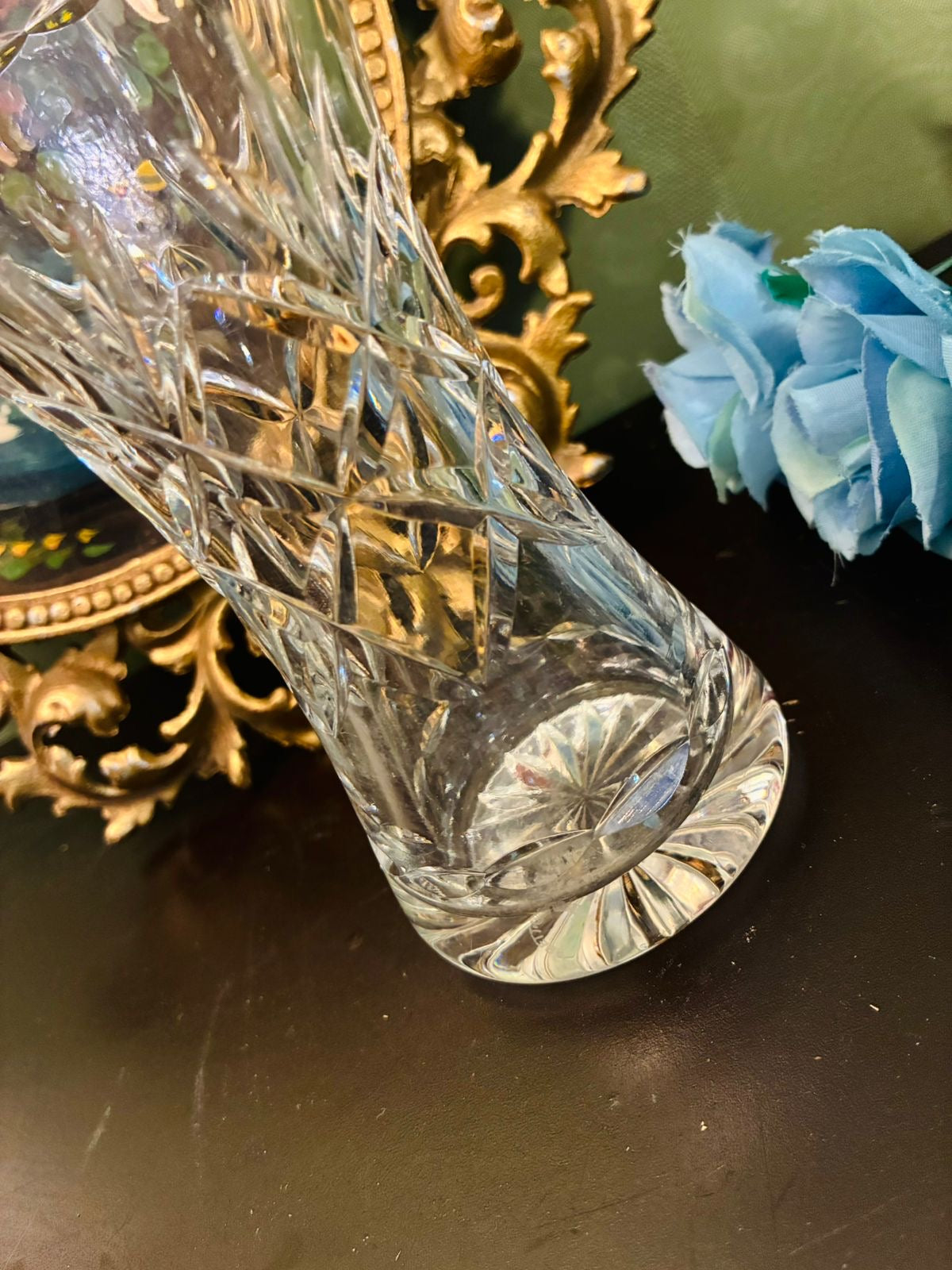 Vintage Clear Cut Crystal Wide Flared Vase