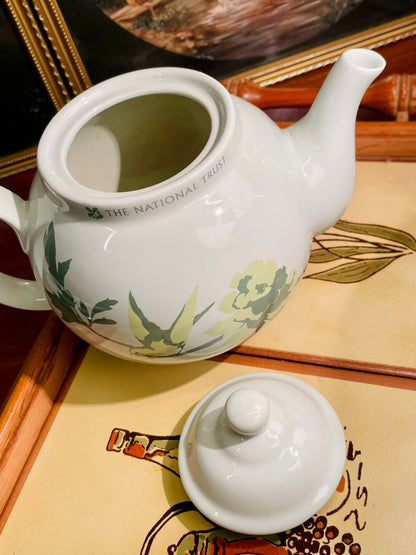 Teapot – Birds & Floral Design, White & Green (Large Size)