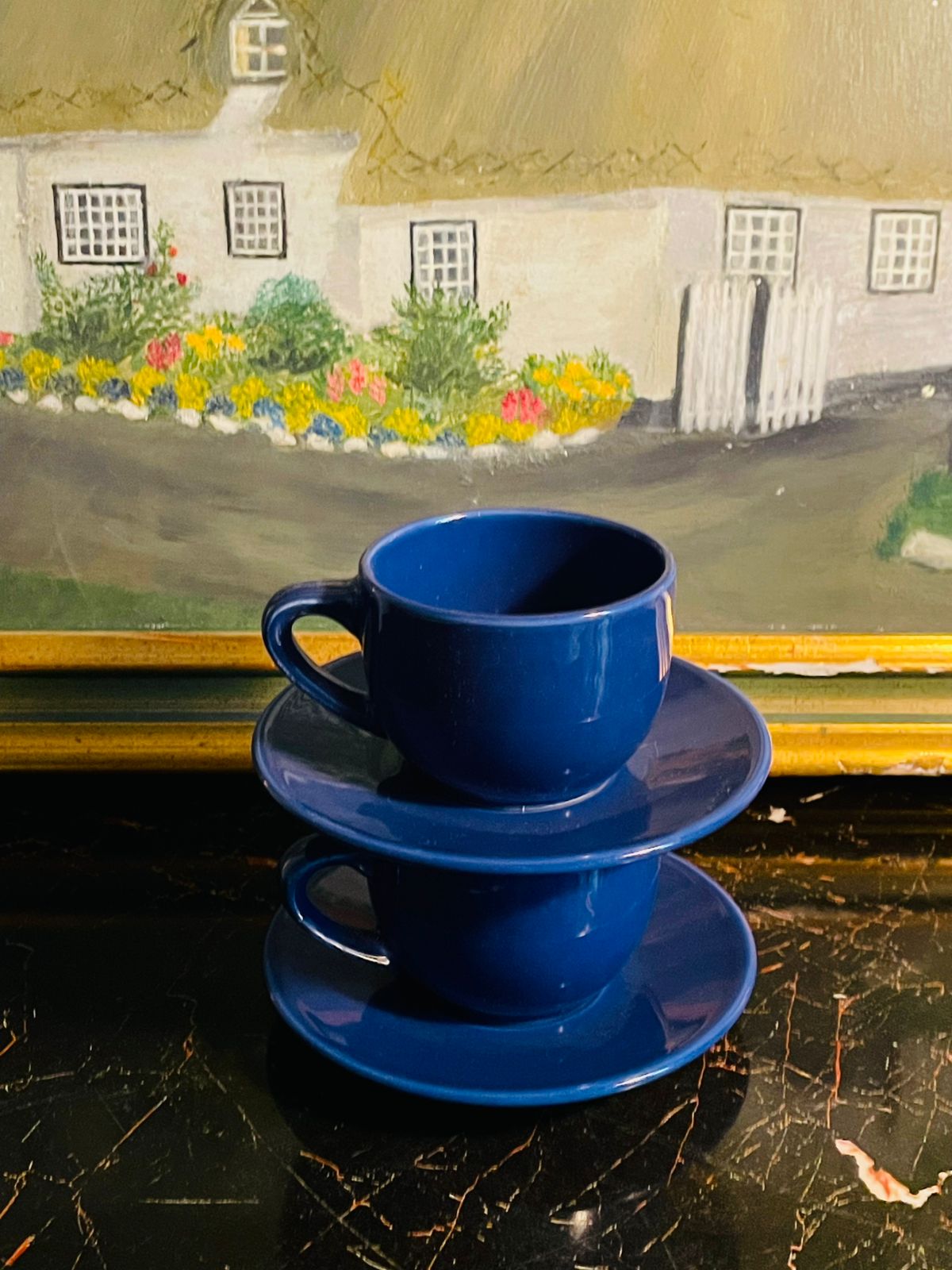 Cobalt blue Turquoise Espresso Cup & Saucer Set – Made in Italy – 2 Pieces