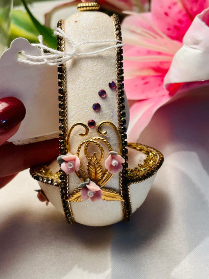 Jeweled Rose Egg Basket Trinket Ornament 10 cm