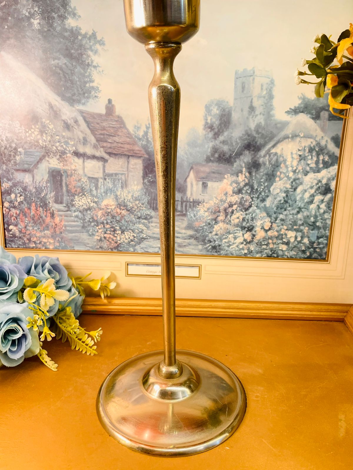 Vintage Crystal Globe Candle Stand Gold Finish