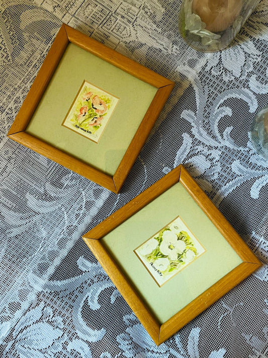 Mini Floral Watercolor Art Set – Framed Cottage-Core Wall Décor