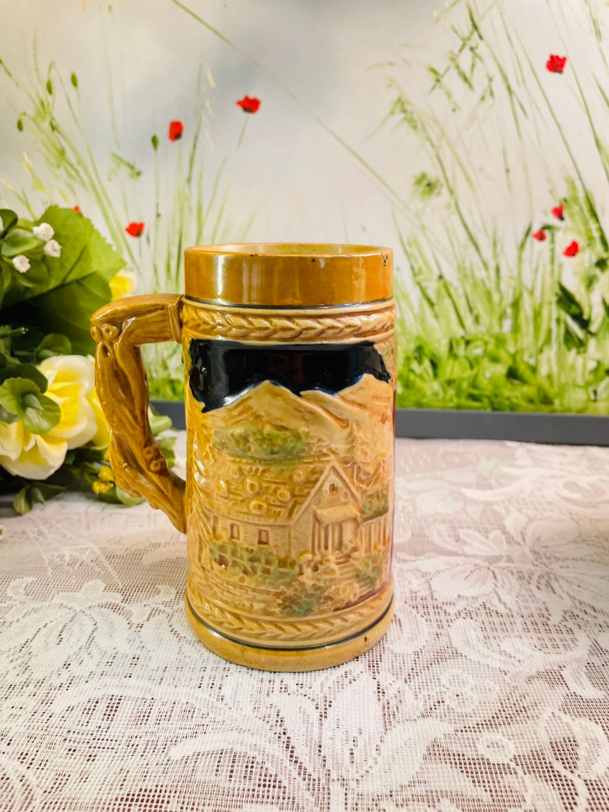 Vintage Relief Tavern Ceramic Stein Mug | Japan