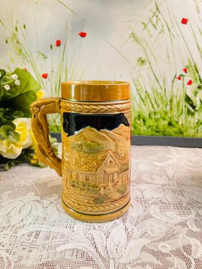 Vintage Relief Tavern Ceramic Stein Mug | Japan