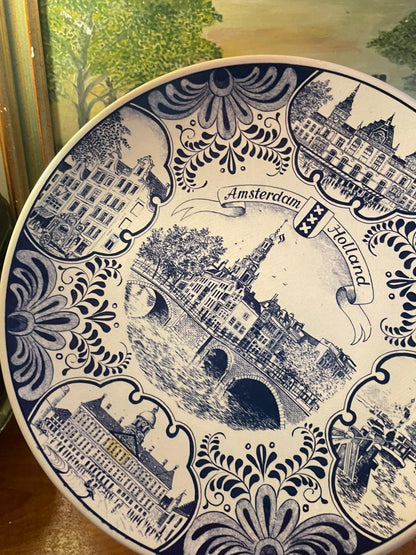 Vintage Amsterdam Holland Plate | Blue & White Delft Style | England