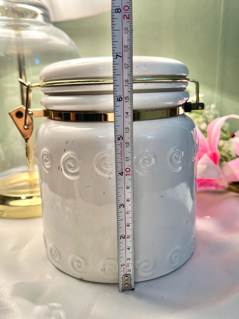 White Ceramic Clamp-Lid Storage Jar Airtight 17cm
