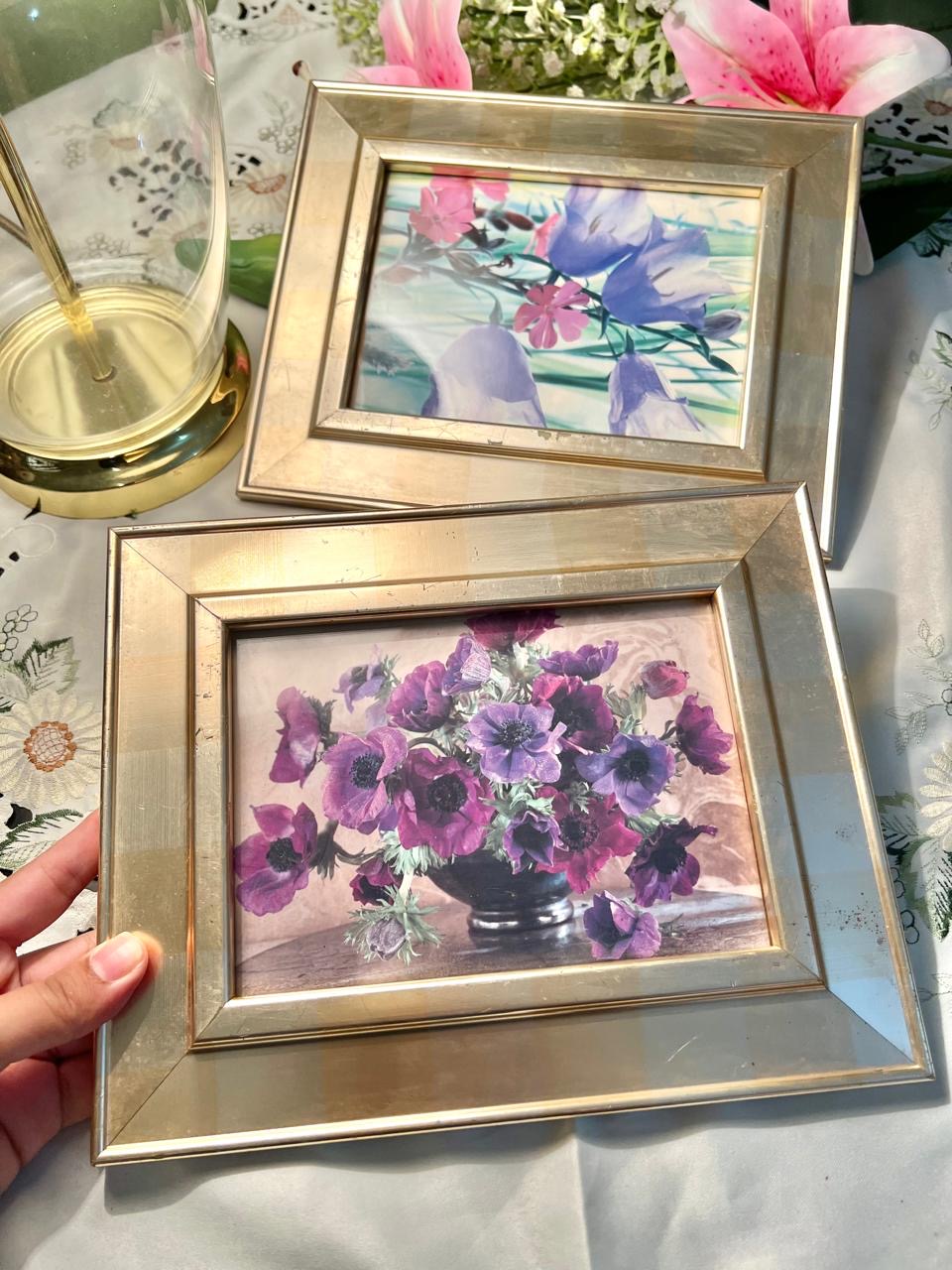 2-Piece Floral Framed Print Set Purple Flowers Approx. 27cm Wide