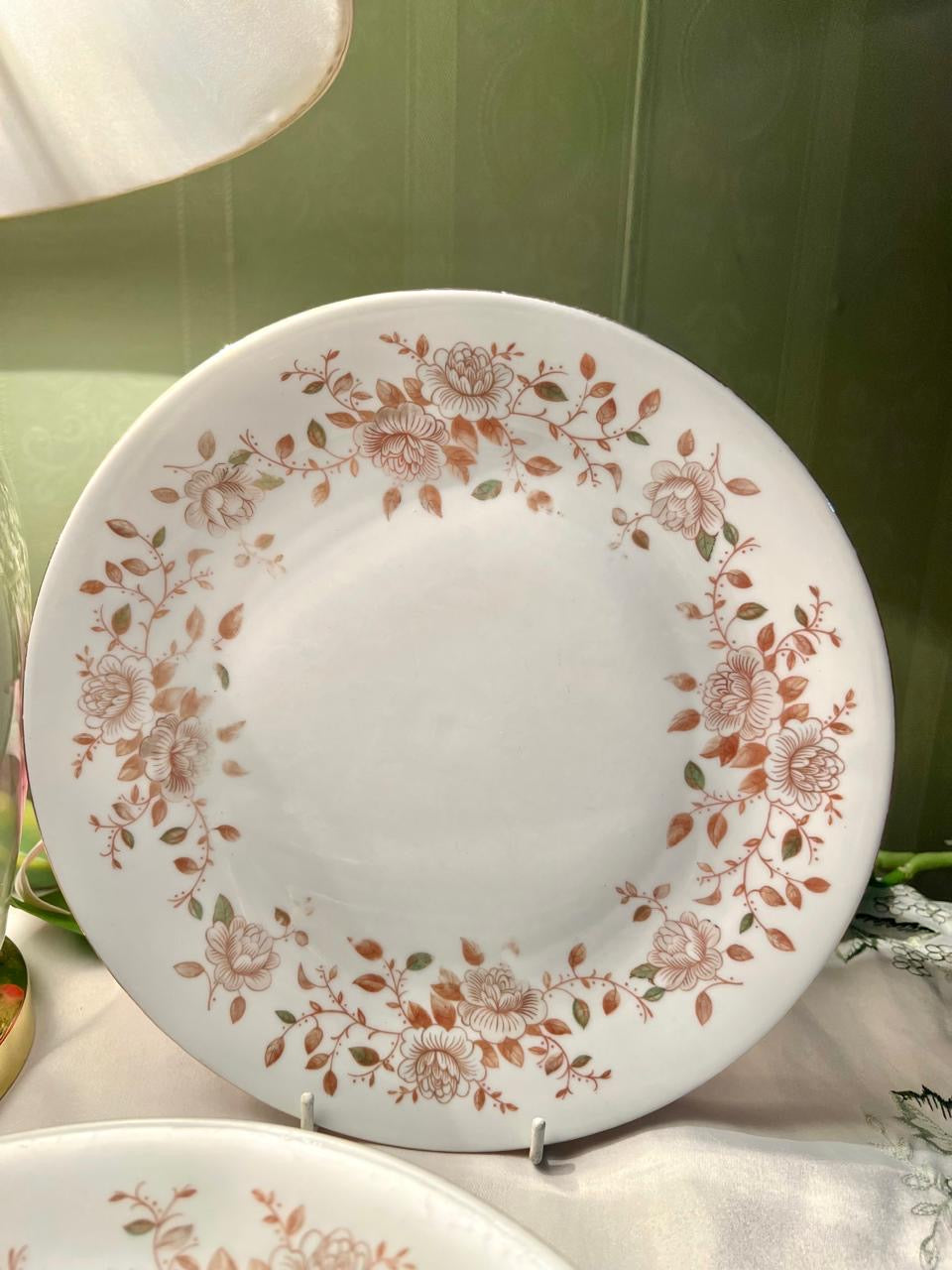 6-Piece Peach Floral Dinner Plate Set 9.5 in Made in England