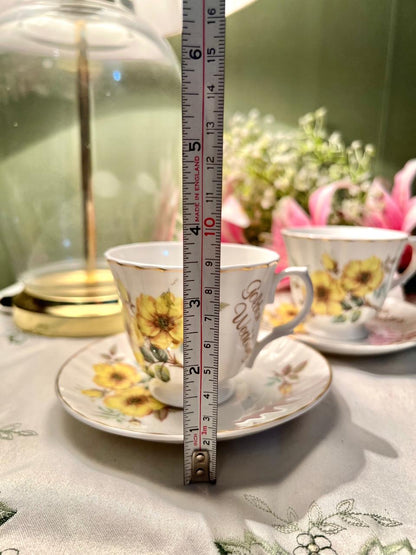 Mayfair Fine Bone China 4-Piece Floral Cup & Saucer Set England