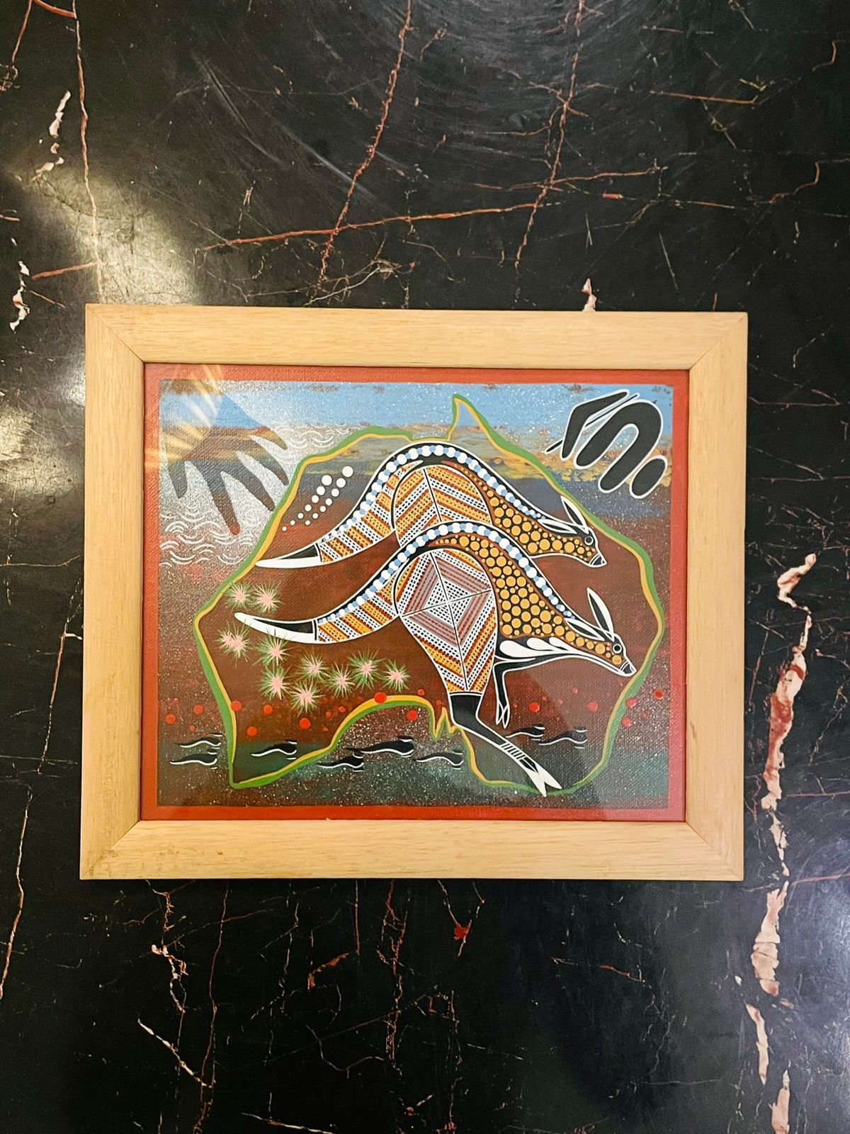 Framed Aboriginal Kangaroo Wall Art 10 inch