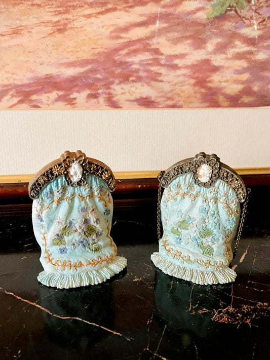 rare thrift finds, vintage embroidered purses, Victorian style mini bags, cameo clasp purse, antique collectibles Pakistan, vintage accessories England, decorative fabric purses, curated vintage collection, European vintage drop, timeless vintage décor