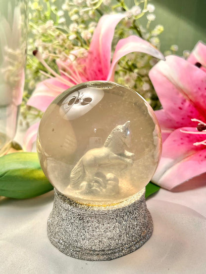 Silver Glitter Snow Globe – Clear Glass Decorative Globe, Approx. 10 cm
