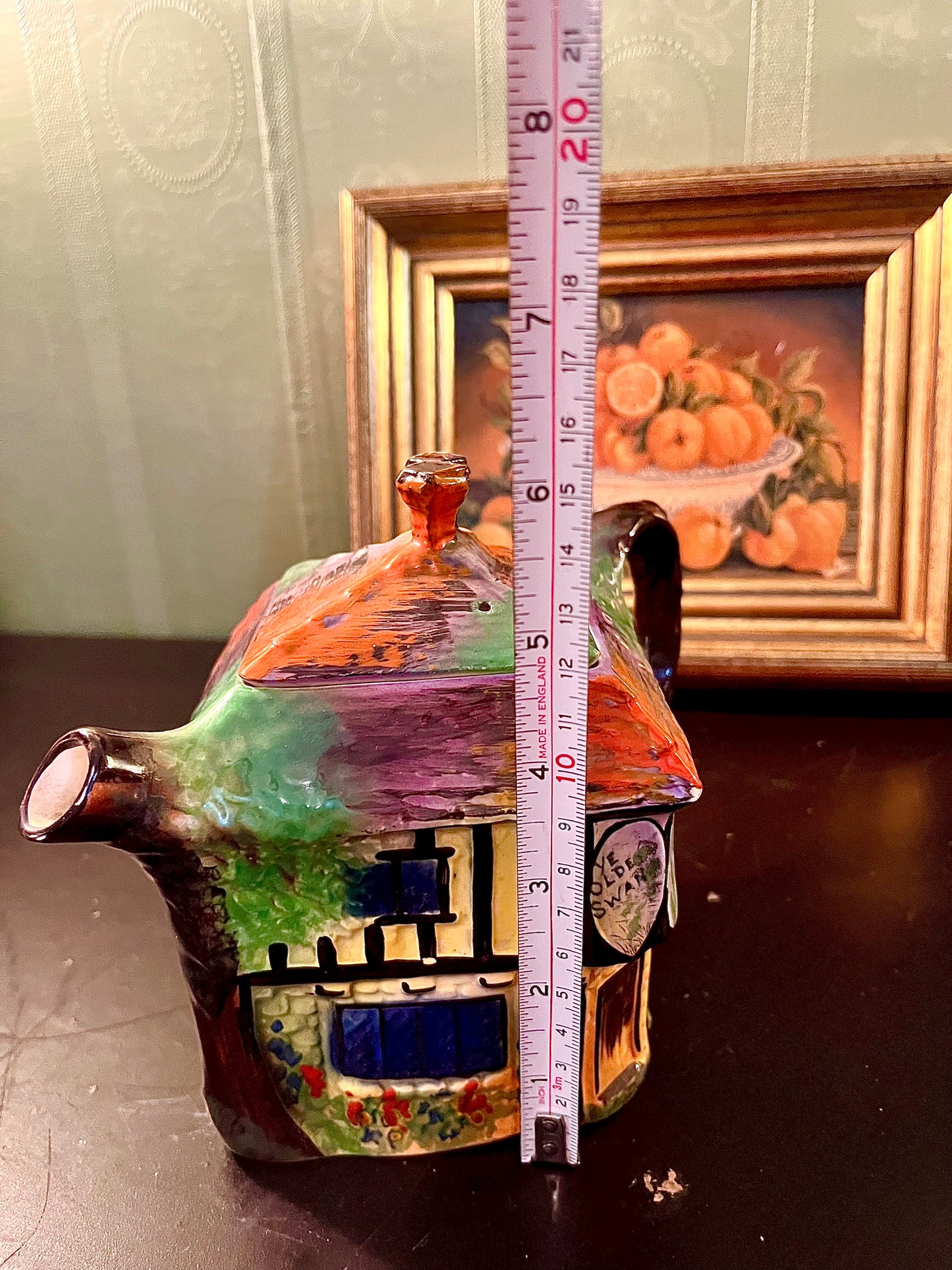 Vintage Cottage House Ceramic Teapot – Hand Painted Collectible Cottage Ware with Lid