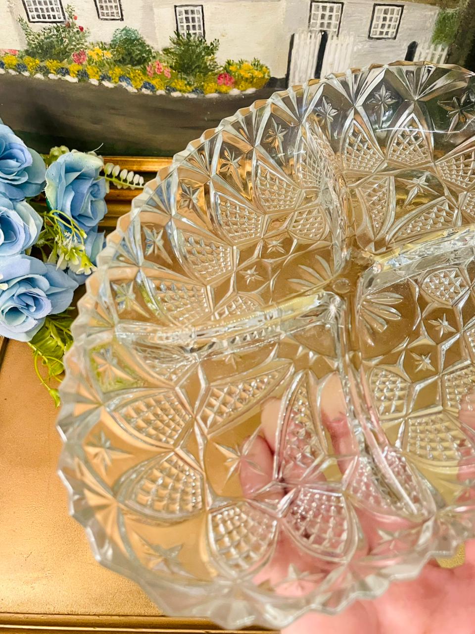 Vintage Cut Glass Divided Serving Dish – Elegant Tableware