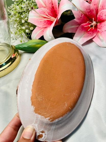Hand painted Pink Fig & Leaf Ceramic Serving Dish 9 in