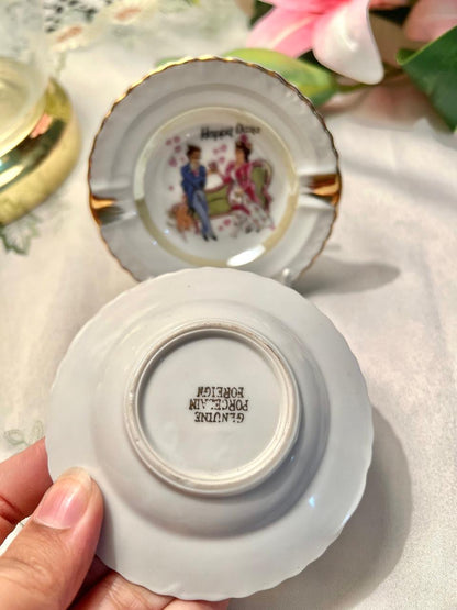Vintage Porcelain Happy Days & I Love You Dishes Set of 2 9 cm
